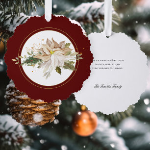 Witte Poinsettia met Pine & Goud Groen-Rood Ornament Kaart