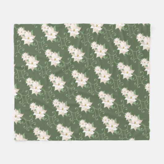 Witte Poinsettia Patroon Wervelt Groene Kerstmis Fleece Deken (Voorkant (Horizontaal))