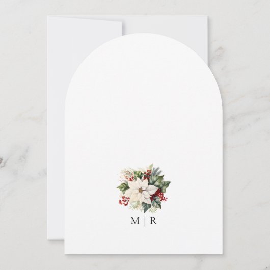 Witte Poinsettia Rode Berry Kerst Boog Huwelijk Kaart (Achterkant)