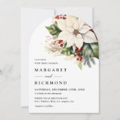 Witte Poinsettia Rode Berry Kerst Boog Huwelijk Kaart (Voorkant)
