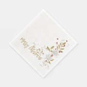 Witte Poinsettia Rode bessen Glitter Faux Linen Servet (Hoek)