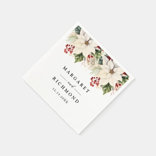 Witte Poinsettia Rode bessen Winter Trouwpapier Servet (Hoek)