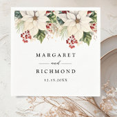 Witte Poinsettia Rode bessen Winter Trouwpapier Servet