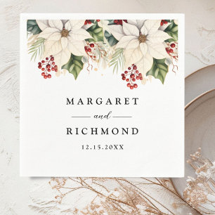 Witte Poinsettia Rode bessen Winter Trouwpapier Servet