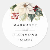 Witte poinsettia rode bessen winterbruiloft ronde sticker (Voorkant)