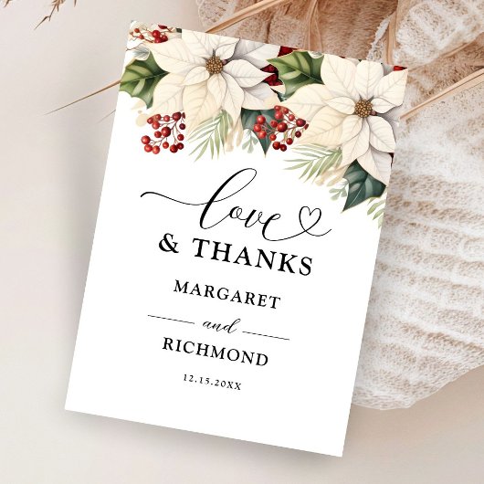Witte Poinsettia Winter Wedding Dank u kaarten