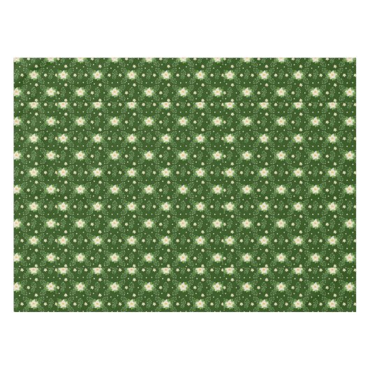 Witte Poinsettias Groene bladeren Kerstmis op Groe Tafelkleed (Voorkant (Horizontaal))