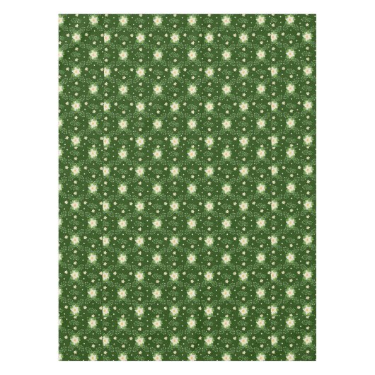 Witte Poinsettias Groene bladeren Kerstmis op Groe Tafelkleed (Voorkant)