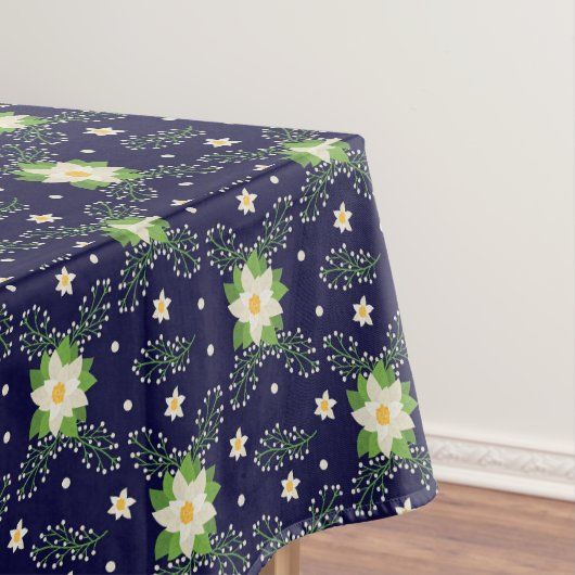 Witte Poinsettias Groene bladeren Kerstmis op Mari Tafelkleed (Voorbeeld)