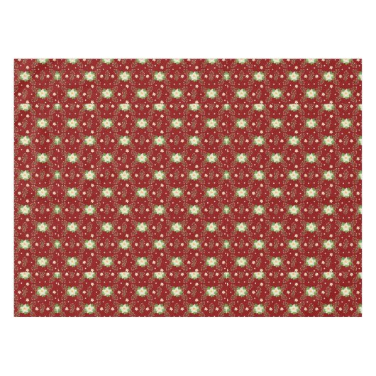 Witte Poinsettias Groene bladeren Kerstmis op Rood Tafelkleed (Voorkant (Horizontaal))