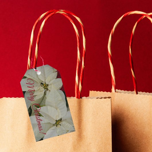 witte poinsettias Holiday Cadeaulabel