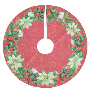 Witte poinsettia's, Holly en bessen Kerstboom Rok