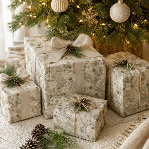 Witte Poinsettia's Neutrale Winter Bloemen Kerstmi Cadeaupapier