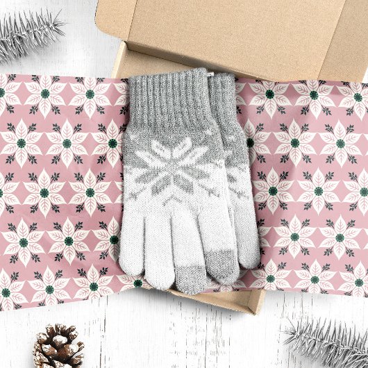 Witte Poinsettia's op Roze Kerstmis Tissuepapier