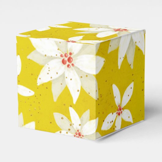 Witte Poinsettia's rode accenten helder goudgeel Bedankdoosjes (Voorkant Zijde)