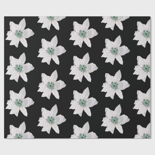 Witte Pointsetta Kerst Inpakpapier (Vlak)