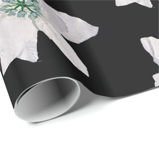 Witte Pointsetta Kerst Inpakpapier (Rol Hoek)