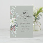 Witte Pointsettia Bloemen 40ste verjaardag Kaart (Staand voorkant)