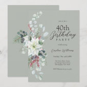 Witte Pointsettia Bloemen 40ste verjaardag Kaart (Voorkant / Achterkant)