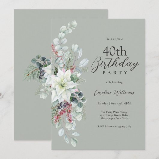 Witte Pointsettia Bloemen 40ste verjaardag Kaart (Voorkant / Achterkant)