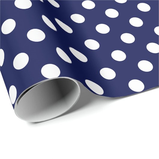 Witte poka Dot op Navy Blue Medium Space Cadeaupapier (Rol Hoek)