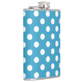 Witte poka Dots op Peacock Blue Background Heupfles (Rechts)