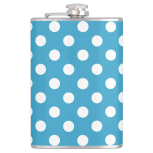 Witte poka Dots op Peacock Blue Background Heupfles
