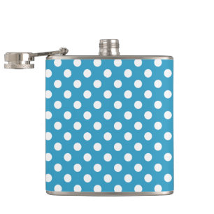 Witte poka Dots op Peacock Blue Background Heupfles