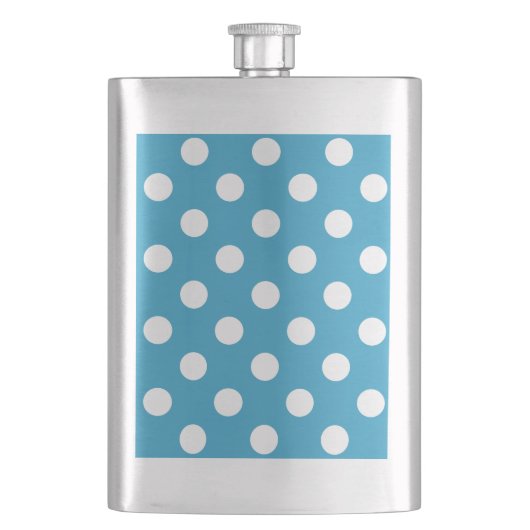 Witte poka Dots op Peacock Blue Background Heupfles (Voorkant)