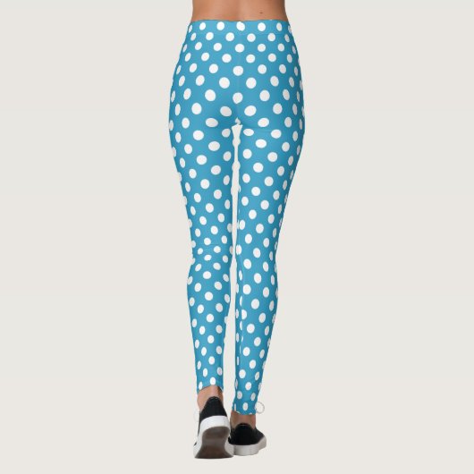 Witte poka Dots op Peacock Blue Background Leggings (Achterkant)