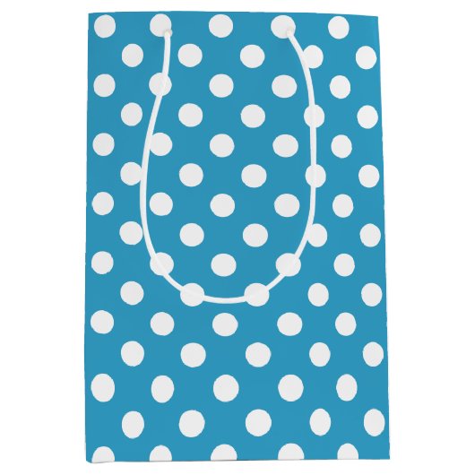 Witte poka Dots op Peacock Blue Background Medium Cadeauzakje (Voorkant)