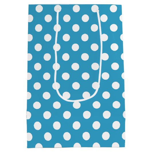 Witte poka Dots op Peacock Blue Background Medium Cadeauzakje (Achterkant)