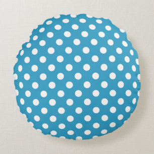 Witte poka Dots op Peacock Blue Background Rond Kussen