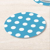 Witte poka Dots op Peacock Blue Background Ronde Kartonnen Onderzetter (Gebogen)