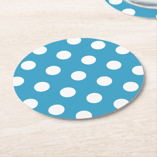 Witte poka Dots op Peacock Blue Background Ronde Kartonnen Onderzetter (Gebogen)