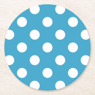 Witte poka Dots op Peacock Blue Background Ronde Kartonnen Onderzetter