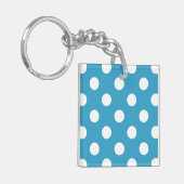 Witte poka Dots op Peacock Blue Background Sleutelhanger (Voorkant Links)