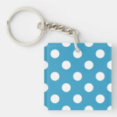 Witte poka Dots op Peacock Blue Background Sleutelhanger (Voorkant)