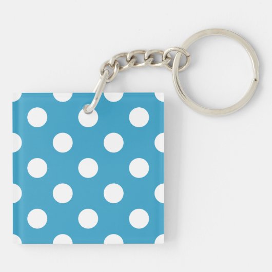 Witte poka Dots op Peacock Blue Background Sleutelhanger (Achterkant)