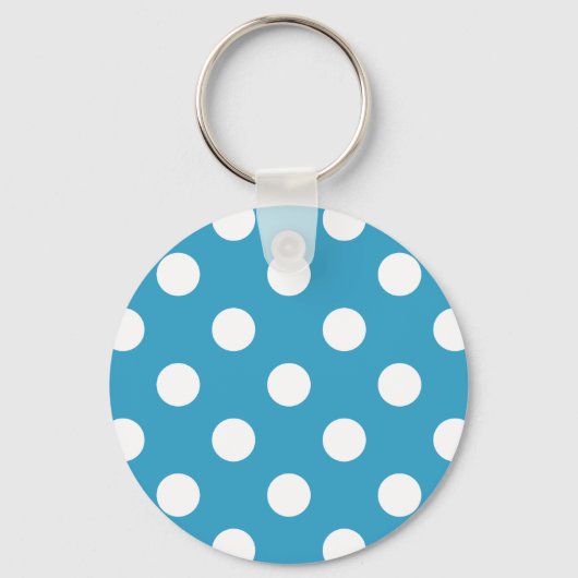 Witte poka Dots op Peacock Blue Background Sleutelhanger (Voorkant)