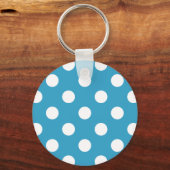 Witte poka Dots op Peacock Blue Background Sleutelhanger (Voorkant)