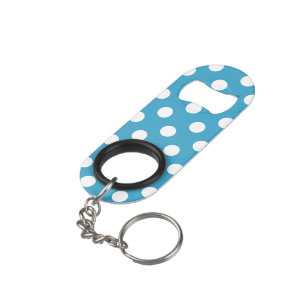 Witte poka Dots op Peacock Blue Background Sleutelhanger Flessenopener