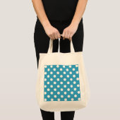 Witte poka Dots op Peacock Blue Background Tote Bag (Voorkant (product))