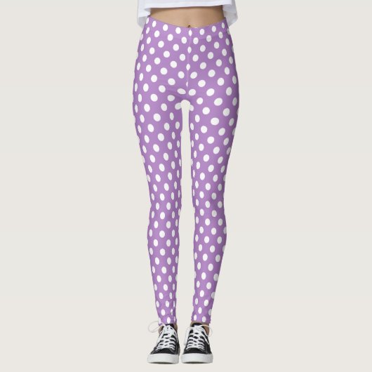 Witte poka Dots op Thistle Paars Leggings (Voorkant)