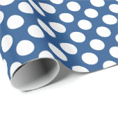 Witte pokadot over blauw marineschool cadeaupapier (Rol Hoek)