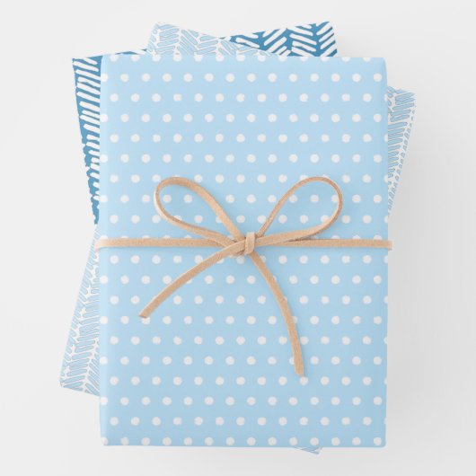 Witte pokadots Chevron Stripes Baby Blue Inpakpapier Vel (In situ)