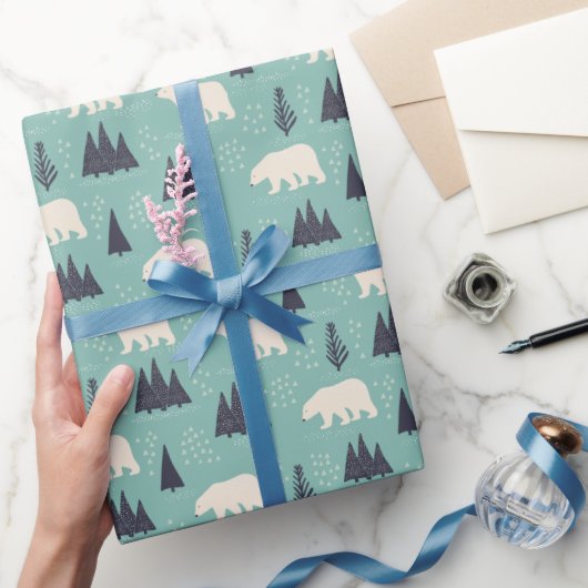 Witte Polaire Beren Evergreen Trees in de sneeuw Cadeaupapier (Geschenken)
