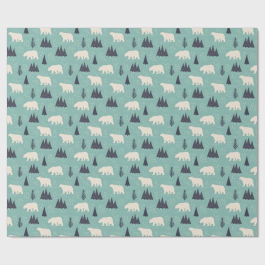 Witte Polaire Beren Evergreen Trees in de sneeuw Cadeaupapier (Vlak)