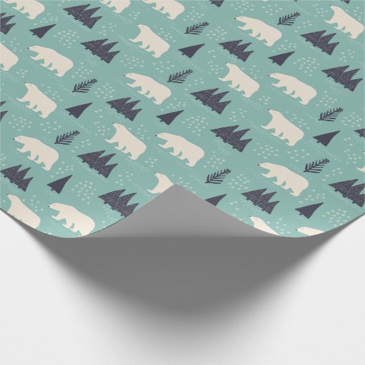 Witte Polaire Beren Evergreen Trees in de sneeuw Cadeaupapier (Hoek)
