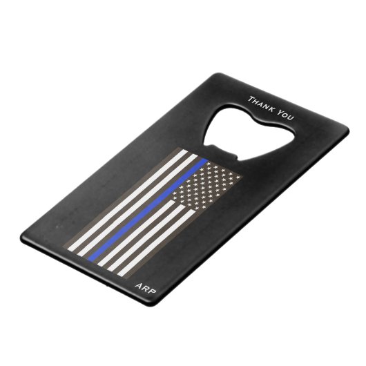 *~* Witte politie en zwarte dun blauwe lijnvlag Creditkaart Flessenopener (Achterkant Gekanteld)